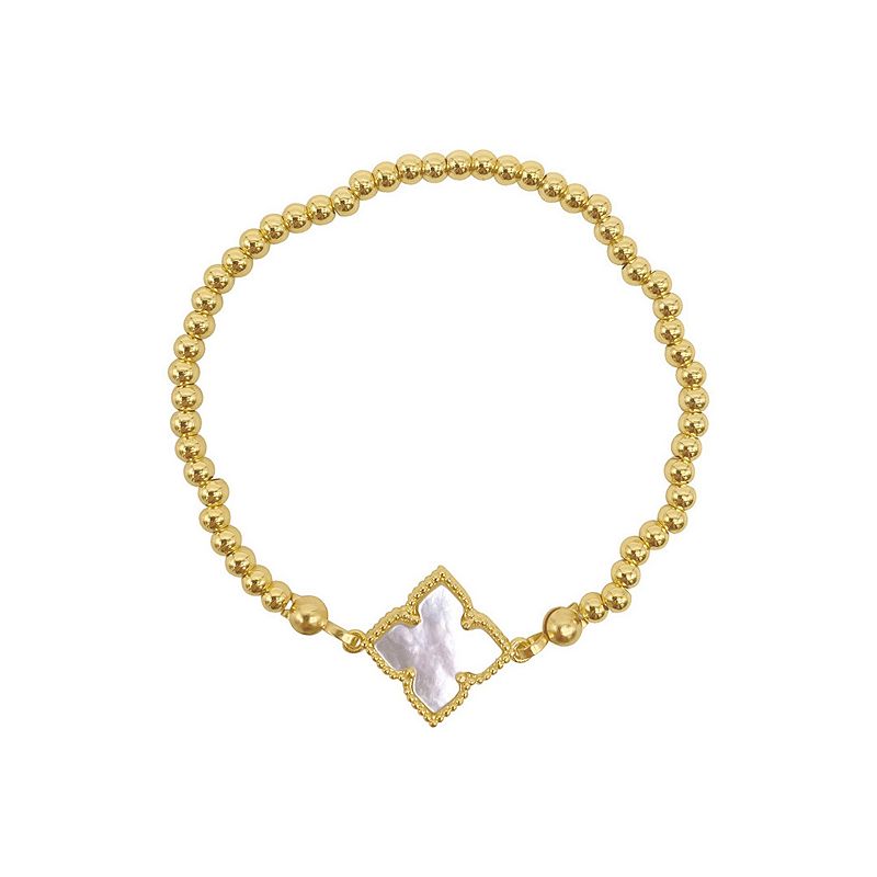 Adornia Brass & Mother of Pearl Flower Ball Bracelet, Womens, White