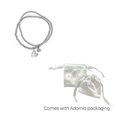 Adornia Stainless Steel & Mother Of Pearl of Heart Ball Bracelets Set of 3
