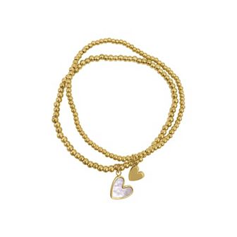 Adornia Stainless Steel & Mother Of Pearl of Heart Ball Bracelets Dual Set