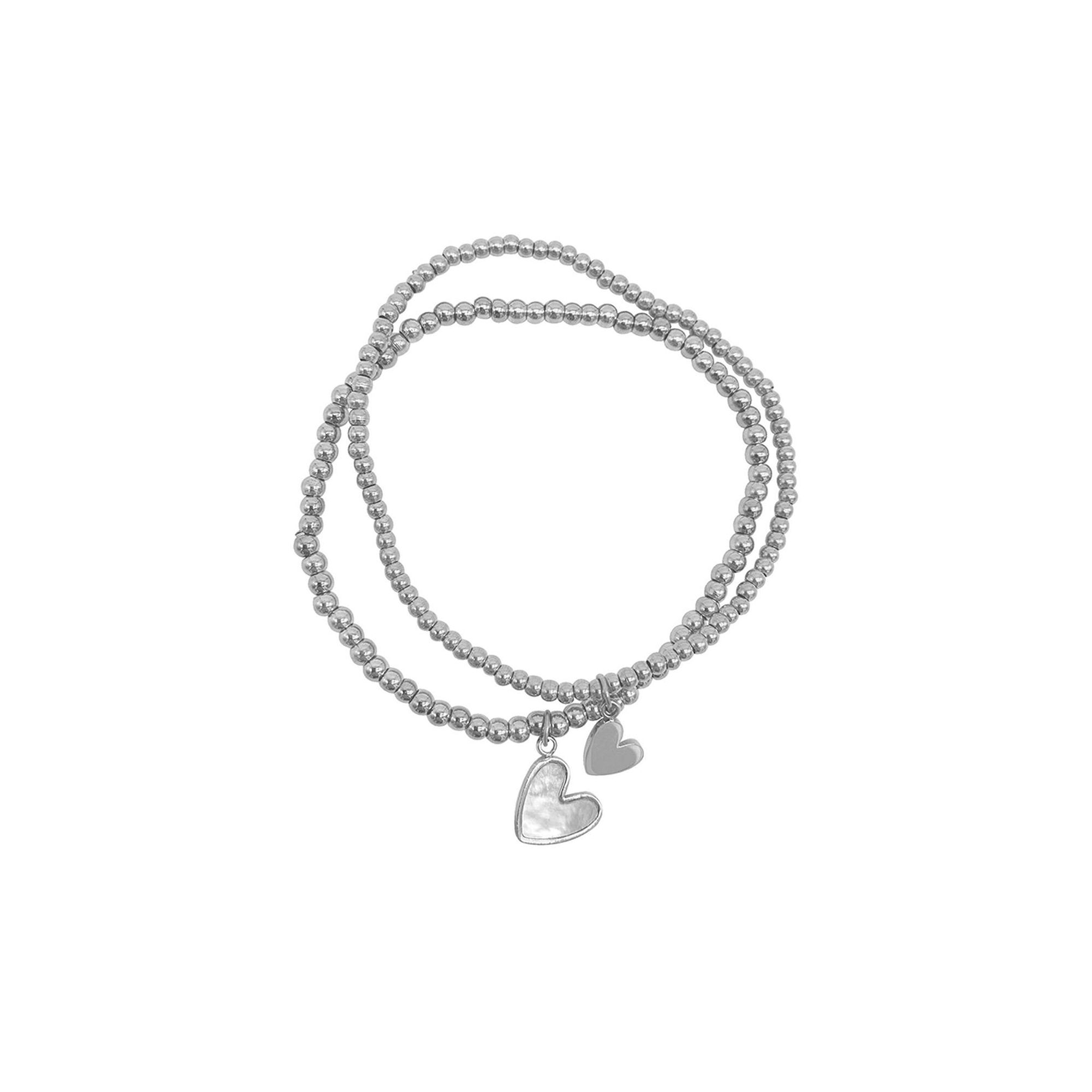 Adornia Stainless Steel & Mother Of Pearl of Heart Ball Bracelets Dual Set