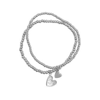 Adornia Stainless Steel & Mother Of Pearl of Heart Ball Bracelets Dual Set