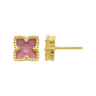 Adornia Brass Flower & Mother of Pearl Stud Earrings