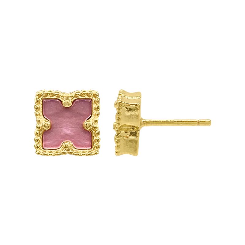 Adornia Brass Flower & Mother of Pearl Stud Earrings, Womens, Pink