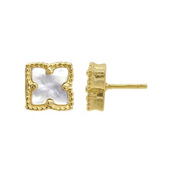 Adornia Brass Flower & Mother-of-Pearl Stud Earrings