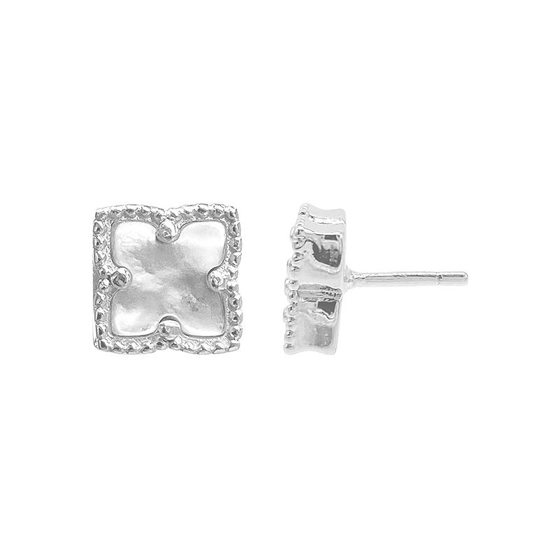 Adornia Silver Brass Flower & Mother of Pearl Stud Earrings, Womens, White