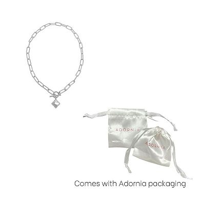Adornia Brass Flower & Mother of Pearl Paper Clip Chain Toggle Necklace