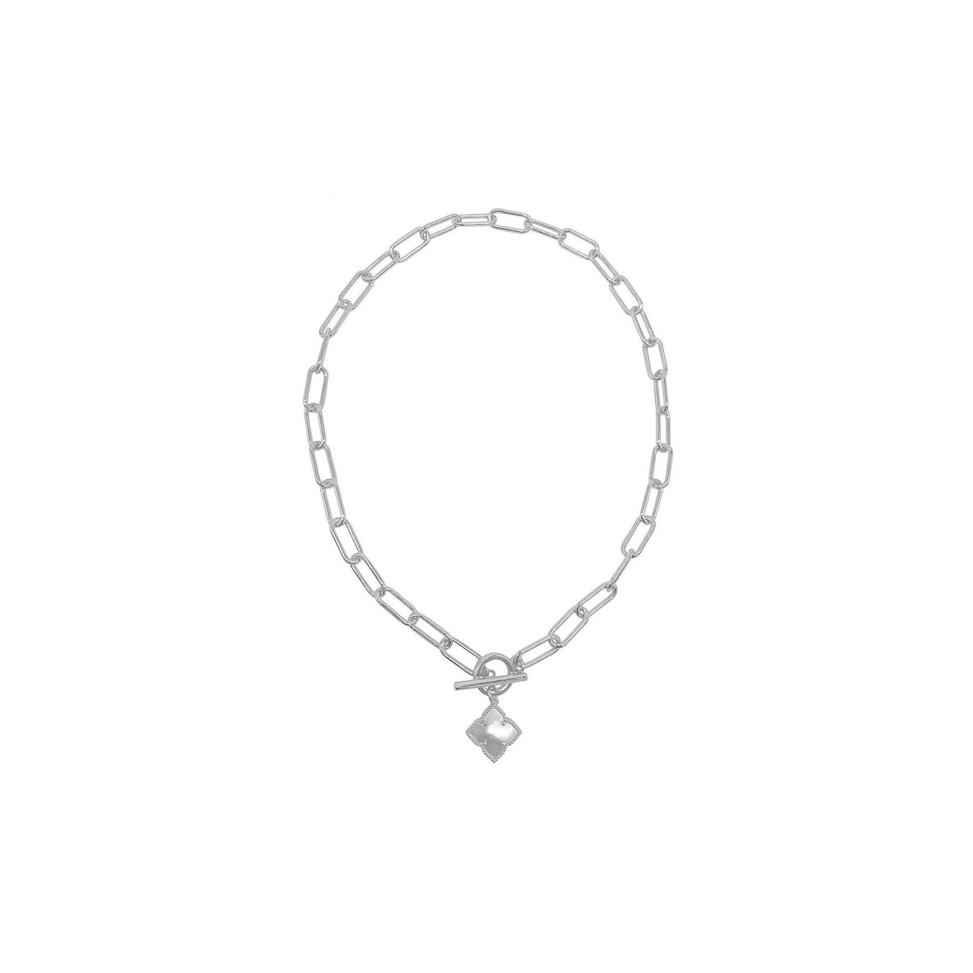 Adornia Brass Flower & Mother of Pearl Paper Clip Chain Toggle Necklace, W