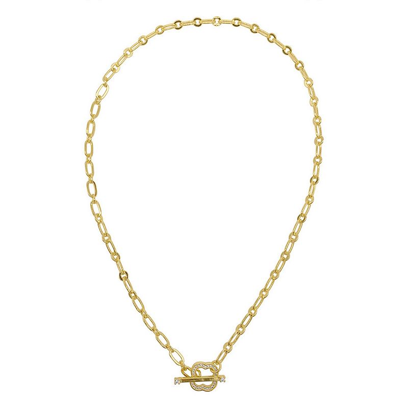 Adornia Brass Crystal Clover Paper Clip Chain Toggle Necklace, Womens, Si