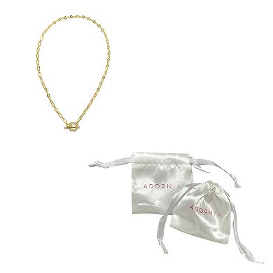 Adornia Brass Crystal Clover Paper Clip Chain Toggle Necklace