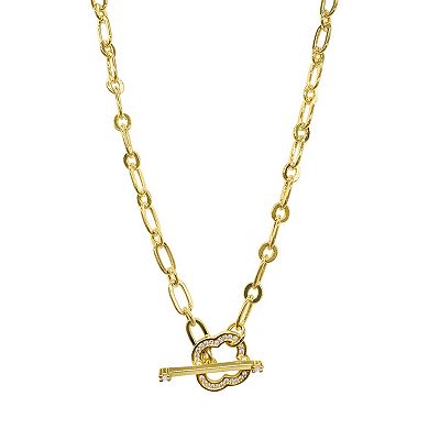 Adornia Brass Crystal Clover Paper Clip Chain Toggle Necklace