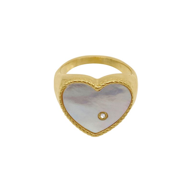 Adornia Heart Stainless Steel Mother of Pearl Signet Ring, Womens, Size: 5