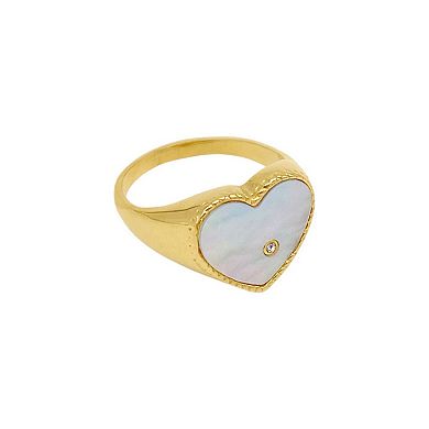 Adornia Heart Stainless Steel Mother of Pearl Signet Ring