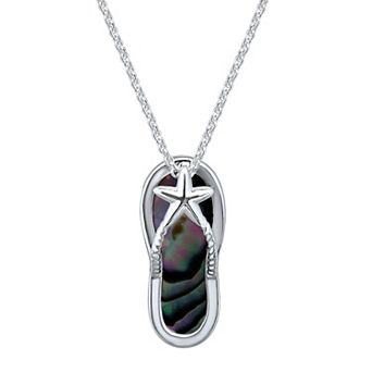 Aleure Precioso Silver Plated Abalone Flip Flop Pendant Necklace