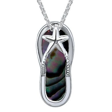 Aleure Precioso Silver Plated Abalone Flip Flop Pendant Necklace