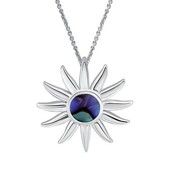 Aleure Precioso Silver Plated Abalone Sun Pendant Necklace