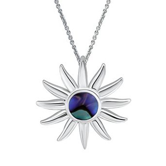 Aleure Precioso Silver Plated Abalone Sun Pendant Necklace