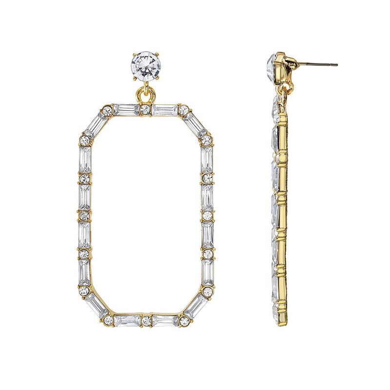 Adornia 14k Gold Plated Crystal Open Rectangle Drop Earrings, Womens