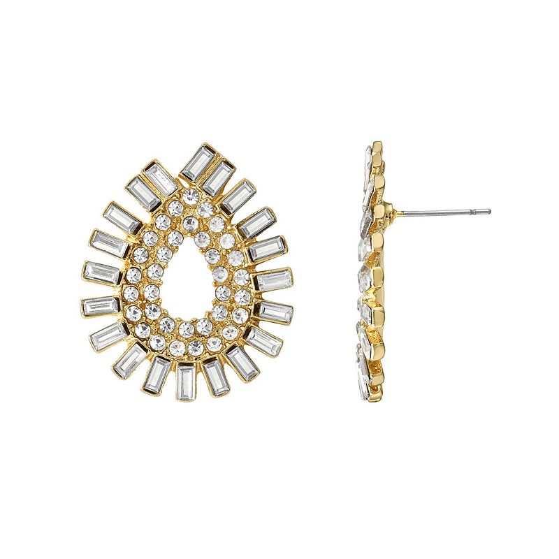 Adornia 14k Gold Plated Crystal Open Teardrop Stud Earrings, Womens