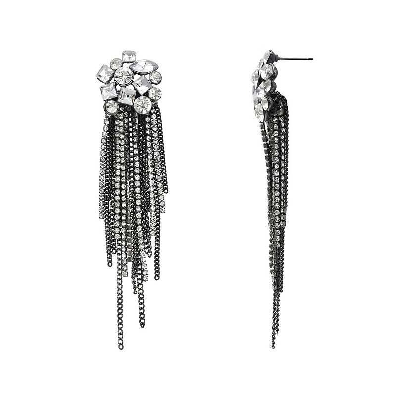 Adornia Silver Tone Crystal Multi-Shape Cluster & Chain Fringe Earrings, Wo