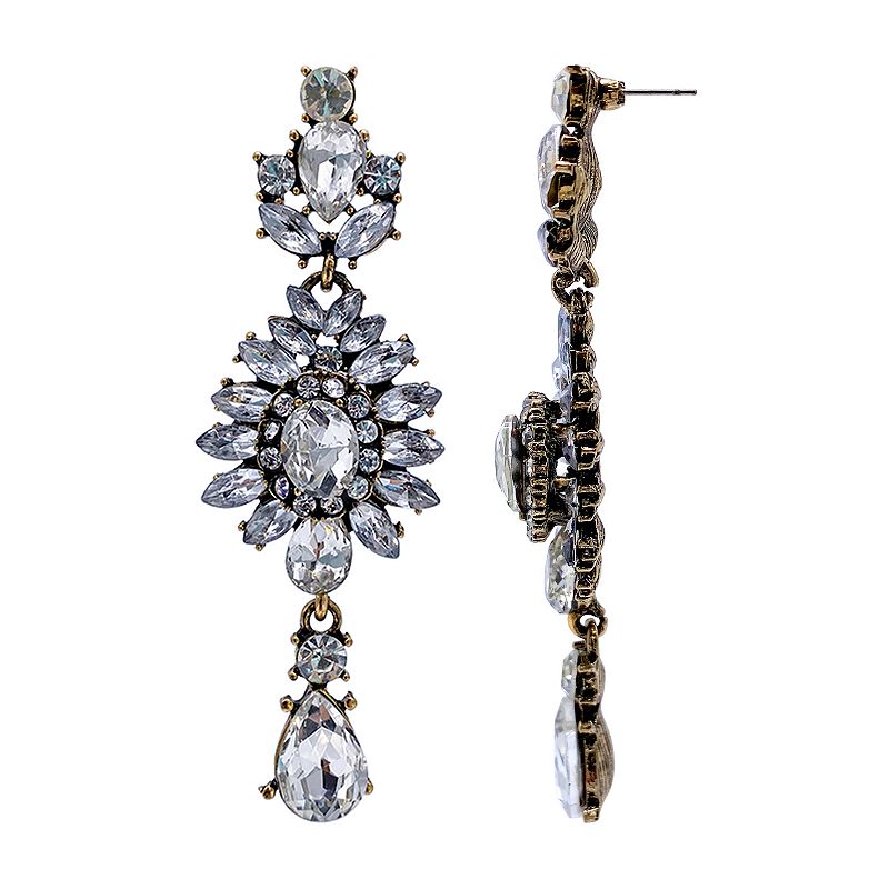 Adornia 14k Gold Plated Crystal Art Deco Drop Earrings, Womens, Silver