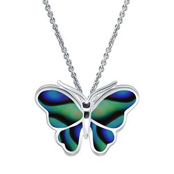Aleure Precioso Silver Plated Abalone Butterfly Pendant Necklace