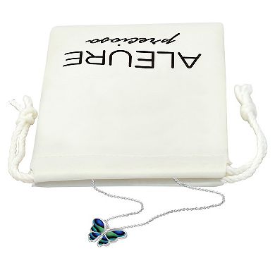 Aleure Precioso Silver Plated Abalone Butterfly Pendant Necklace