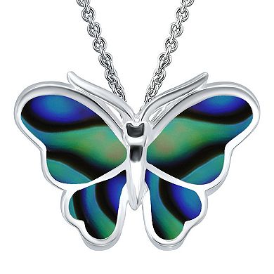 Aleure Precioso Silver Plated Abalone Butterfly Pendant Necklace