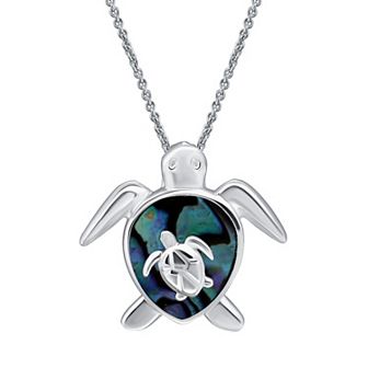 Aleure Precioso Silver Plated Abalone Double Turtle Pendant Necklace