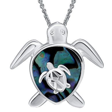 Aleure Precioso Silver Plated Abalone Double Turtle Pendant Necklace