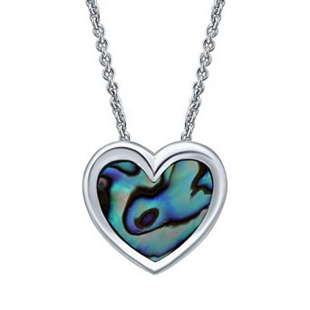 Aleure Precioso Silver Plated Abalone Heart Pendant Necklace