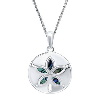 Aleure Precioso Silver Plated Abalone Sand Dollar Pendant Necklace