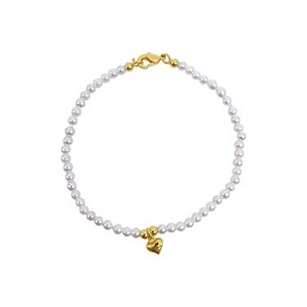 Adornia 14k Gold Plated Simulated Pearl Heart Charm Bracelet