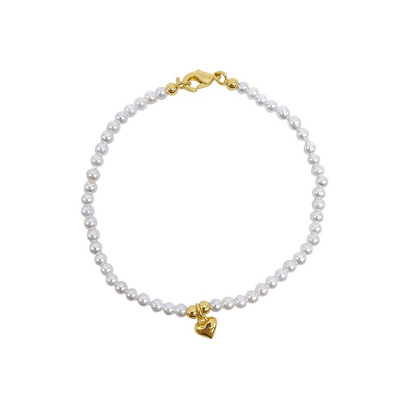 Adornia 14k Gold Plated Simulated Pearl Heart Charm Bracelet, Womens, Whit