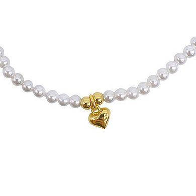 Adornia 14k Gold Plated Simulated Pearl Heart Charm Bracelet