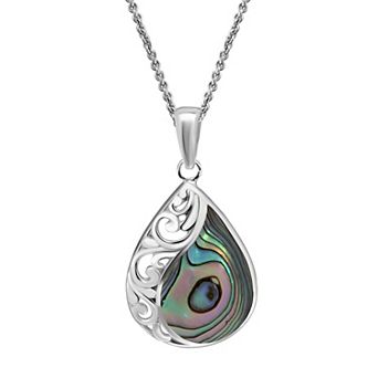 Aleure Precioso Silver Plated Abalone Filigree Teardop Pendant Necklace