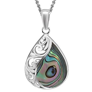 Aleure Precioso Silver Plated Abalone Filigree Teardop Pendant Necklace