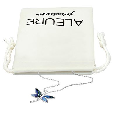 Aleure Precioso Silver Plated Abalone Dragonfly Pendant Necklace