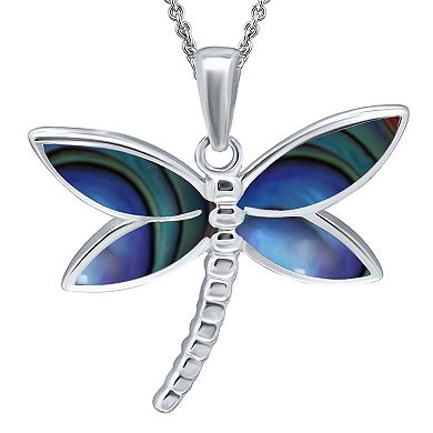 Aleure Precioso Silver Plated Abalone Dragonfly Pendant Necklace