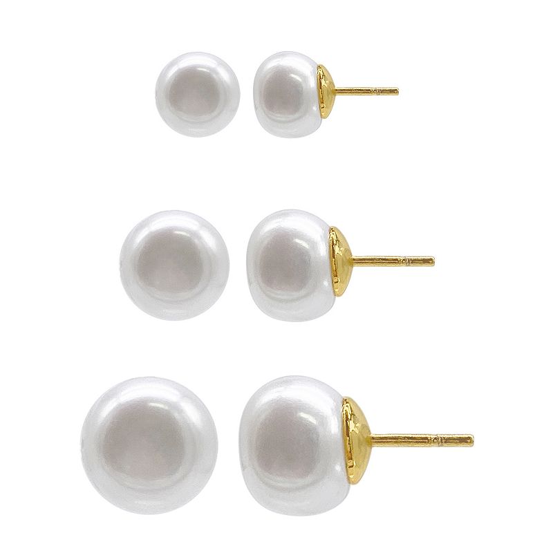 Adornia 14k Gold Plated Freshwater Cultured Pearl Stud Earrings Trio Set, W