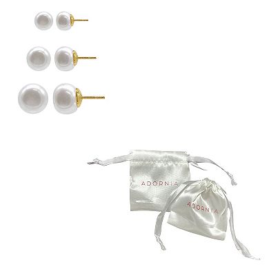 Adornia 14k Gold Plated Freshwater Cultured Pearl Stud Earrings Trio Set