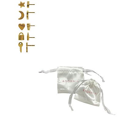 Adornia 14k Gold Plated Single Stud Earrings 5-Pack Set