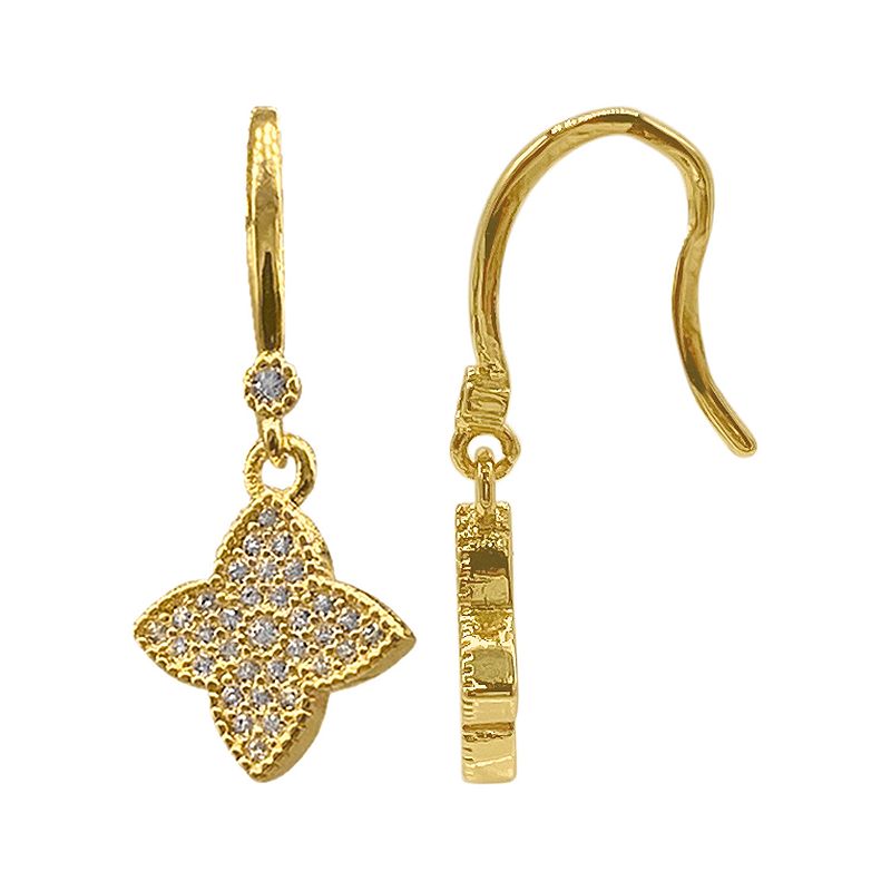 Adornia 14k Gold Plated Crystal Clover Drop Earrings, Womens