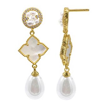 Adornia 14k Gold Plated 3 tier Flower White Mother-of-Pearl Drop Earrings