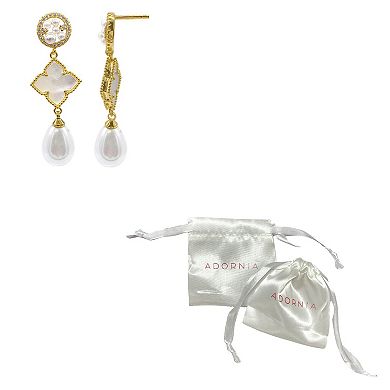 Adornia 14k Gold Plated 3-Tier Flower White Mother-of-Pearl Drop Earrings