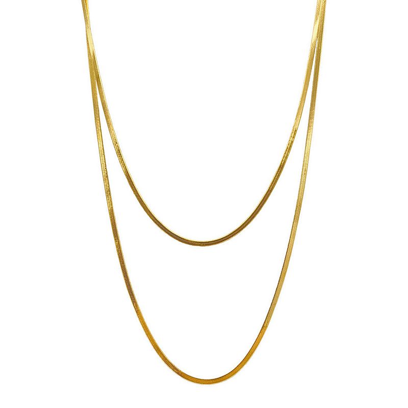 Adornia 14k Gold Plated Double Herringbone Chain Necklace, Womens, Size: 