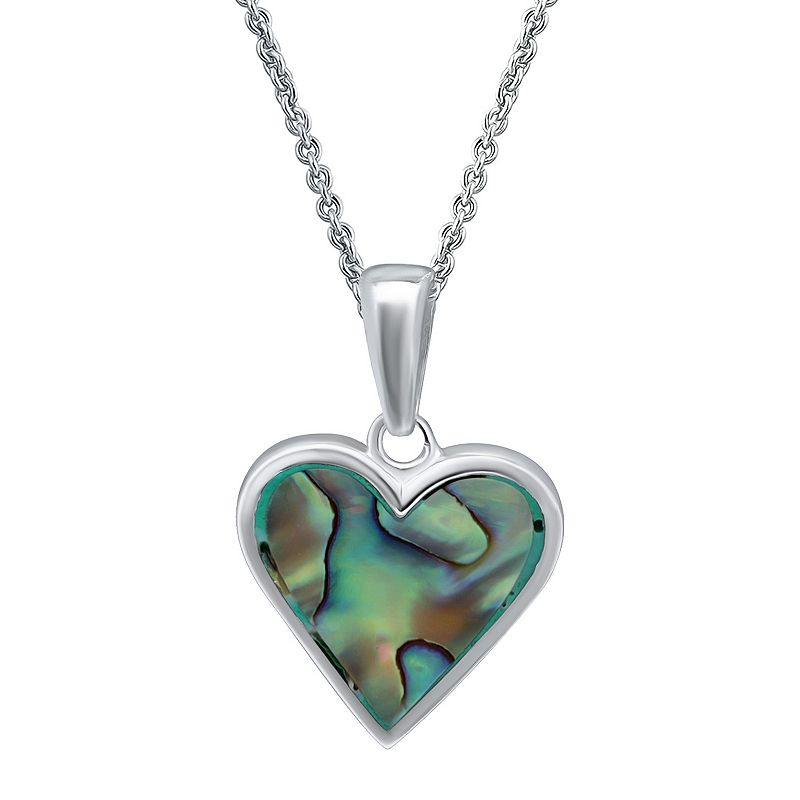 Aleure Precioso Silver Plated Abalone Small Heart Pendant Necklace, Women