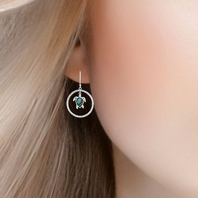 Aleure Precioso Silver Plated Circle with Abalone Turtle Drop Earrings
