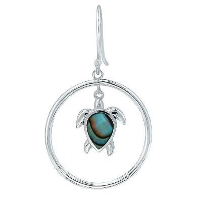 Aleure Precioso Silver Plated Circle with Abalone Turtle Drop Earrings
