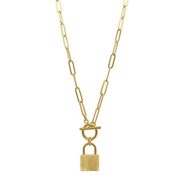 Adornia 14k Gold Plated Paper Clip Chain Padlock Toggle Necklace