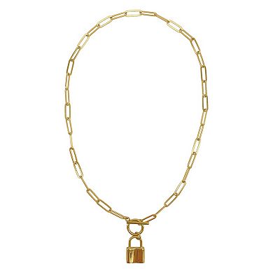 Adornia 14k Gold Plated Paper Clip Chain Padlock Toggle Necklace